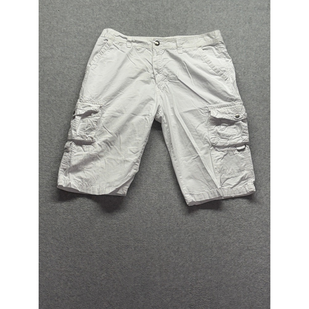 M. Society Mens White Cargo Shorts Size 36 Cotton Multi Pocket Utility Casual